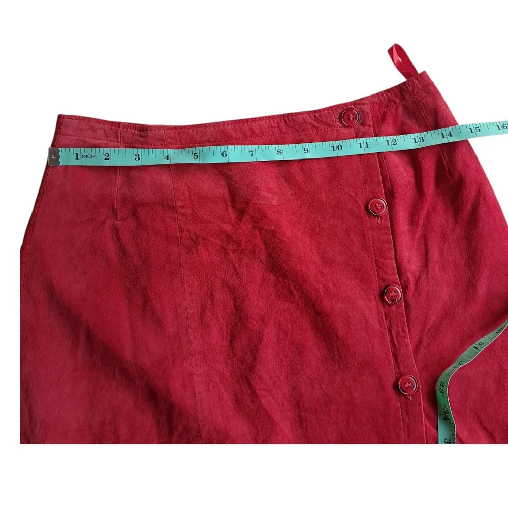 VTG 100% Genuine Natural Suede Leather Long Maxi Skirt Button Wrap Red Vintage - Picture 3 of 9
